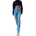 thumbnail image 2 of Seyurigaoka Women's Turtleneck Long Sleeve Solid Color Irregular Hem Crop Tops, 2 of 9