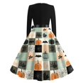thumbnail image 5 of Women's Halloween Dress Candy Skeleton Long Sleeve Hepburn 1950s Funny Dresses Crew Neck Cocktail Vintage Fall Dress with Belt L, 5 of 5