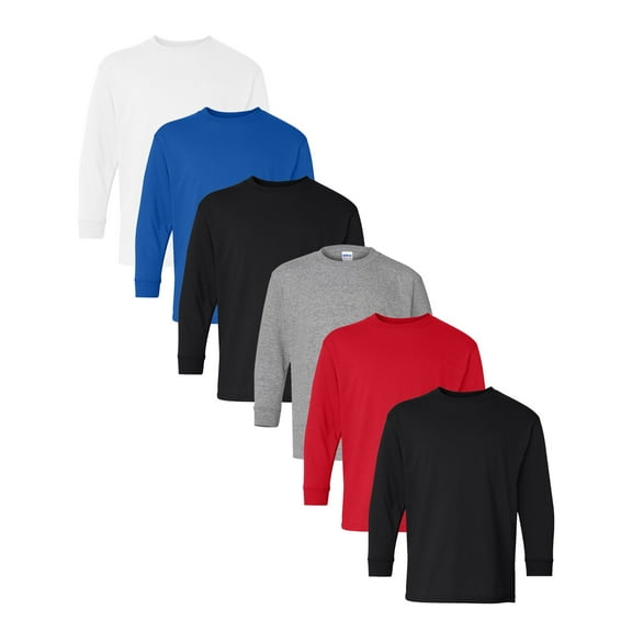 Gildan - Heavy Cotton Youth Long Sleeve T-Shirt, Assorted Color Crewneck Tee, Soft & Durable Comfort, Arts and Craft, Size: XS-XL, Pack of 6