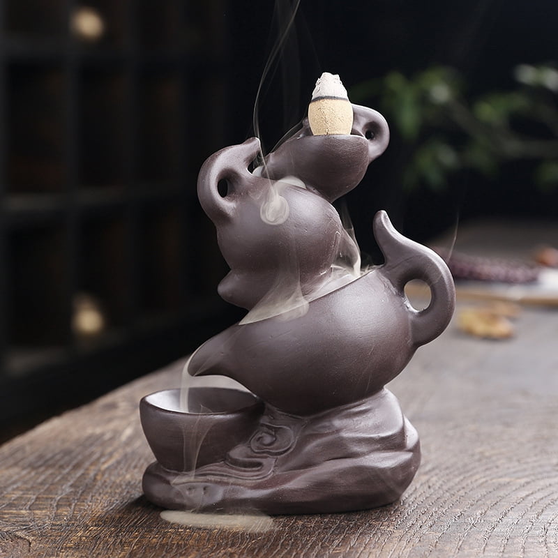 Creative Tea Pot Shape Backflow Incense Holder Antique Purple Clay Aromatherapy Holder Ornament Home Decor Yoga Ceremony
