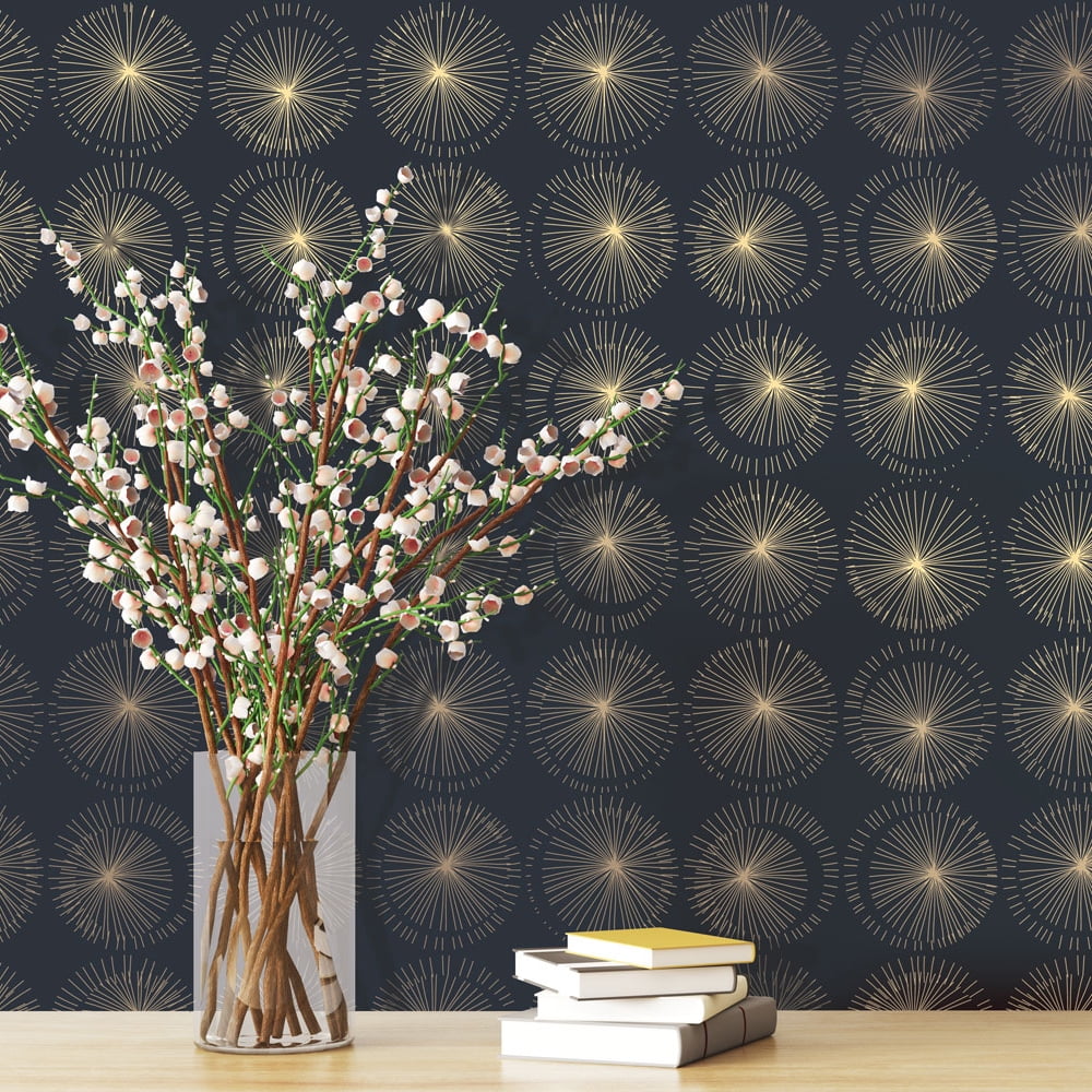 Tempaper Goodbye Moon Blue & Metallic Gold Peel and Stick Wallpaper, 20.5" x 16.5'