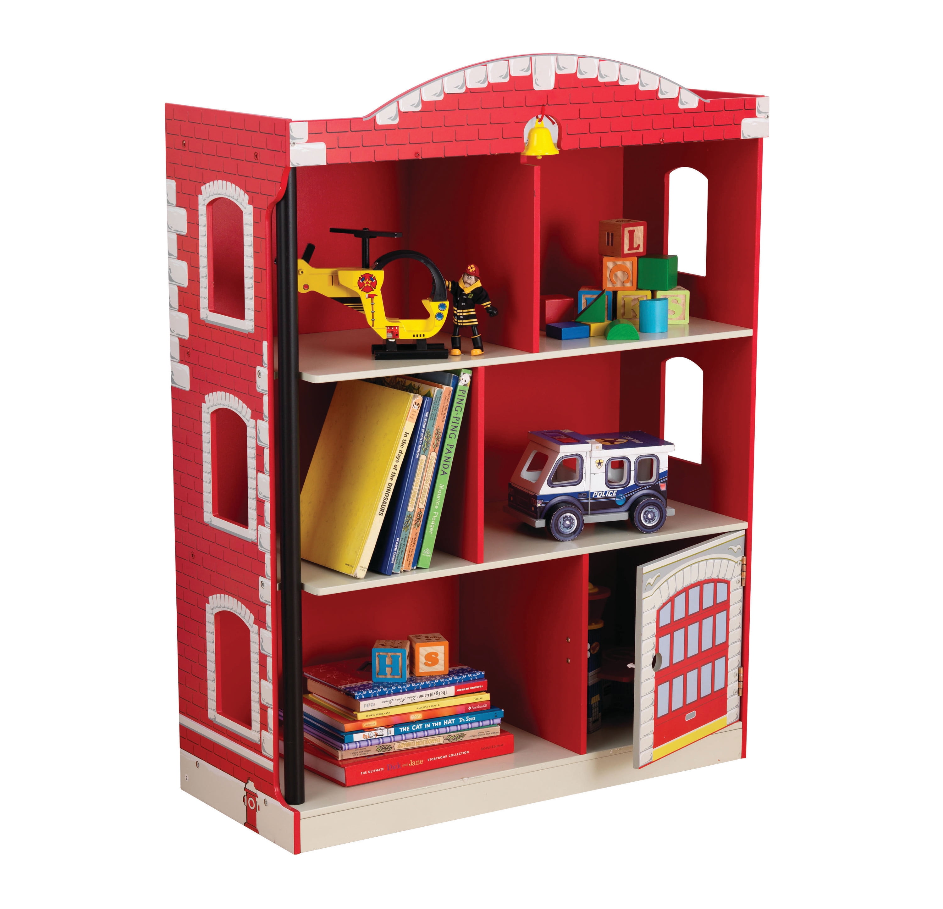 KidKraft Wooden Firehouse Bookcase, Children's Furniture, Red