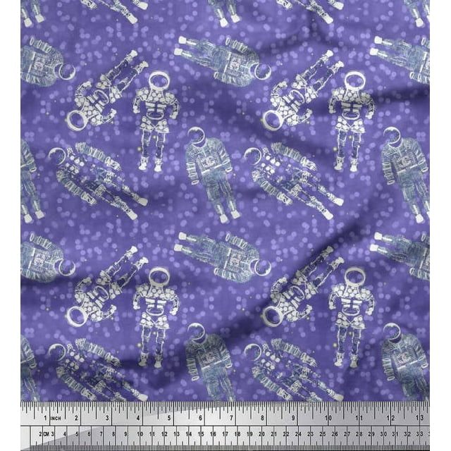 Soimoi Polyester Crepe Fabric Dot & Astronaut Galaxy Print Fabric by Yard 52 Inch Wide