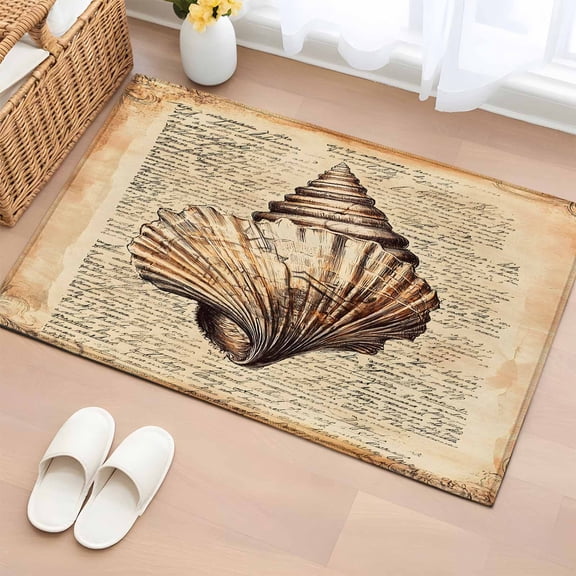 Retro Shell Coastal Bathroom Rug Washable 2x3 Entryway Rug Non Slip Summer Beach Ocean Nautical Vintage Front Door Mat Low Pile Indoor Doormat Throw Floor Carpet for Kitchen Bedroom Entrance