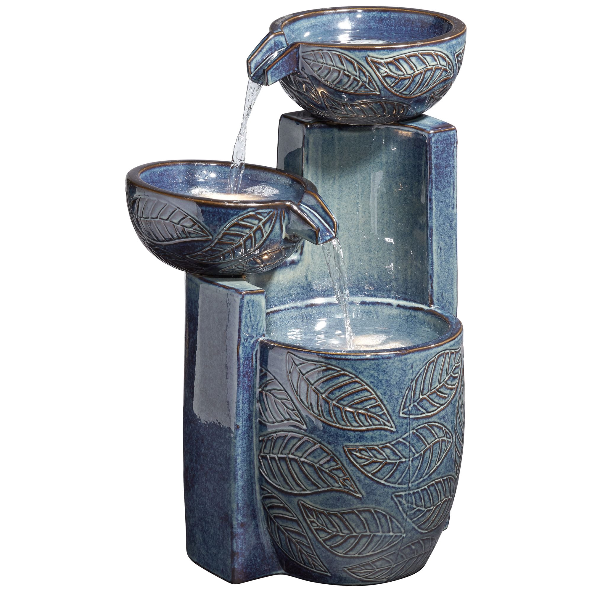 Summer Leaves 26" High Large Zen Indoor Outdoor Decor Ceramic Floor Fountain with Light LED Outside Garden Patio