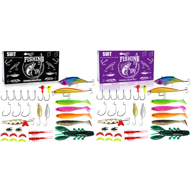 Kit Señuelos Pesca Con Anzuelos Y Cebo Gusano Suave para Lubina ()