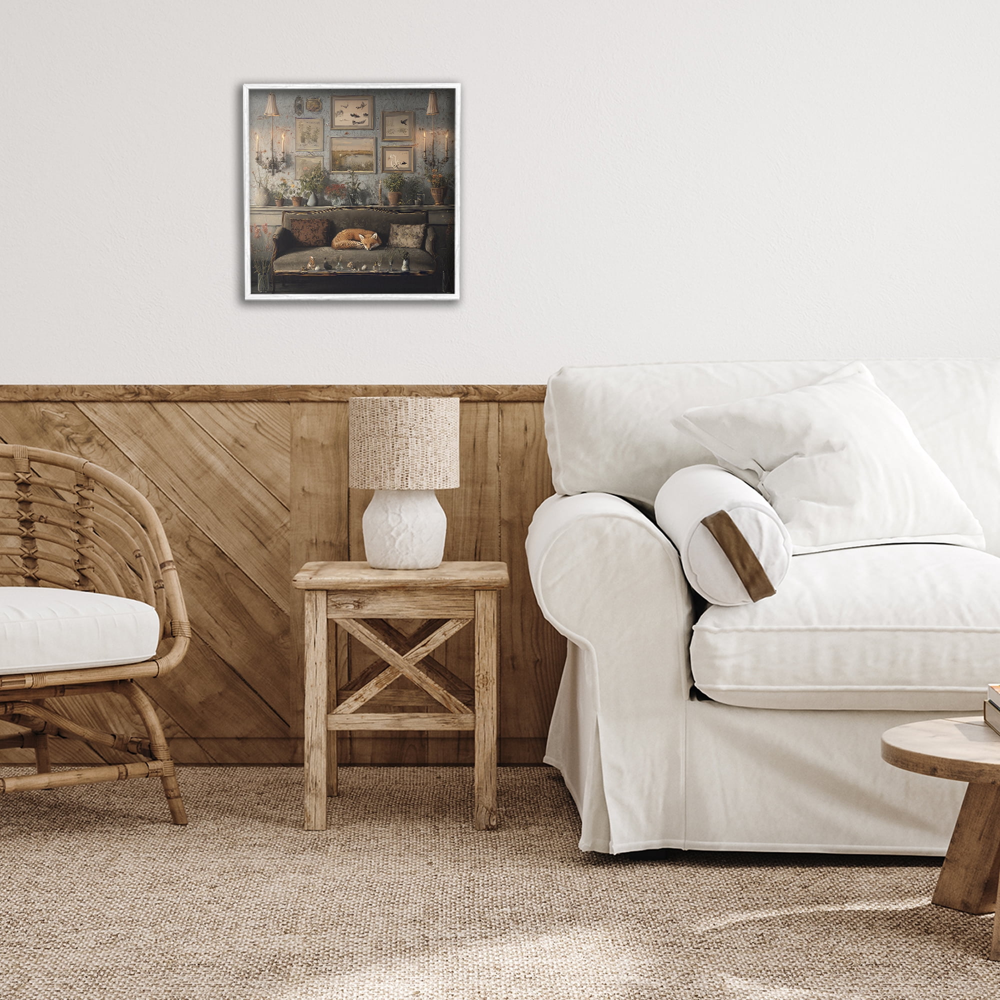 Stupell Industries Fox on Antique Sofa White Framed Giclee Art, design by The Wands Want