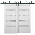 thumbnail image 1 of Barn Bypass Doors 84 x 96 with 6.6ft Hardware | Quadro 4113 White Silk with Frosted Opaque Glass | Sturdy Heavy Duty Rails Kit Steel Set | Double Sliding Lite Panel Door, 1 of 6