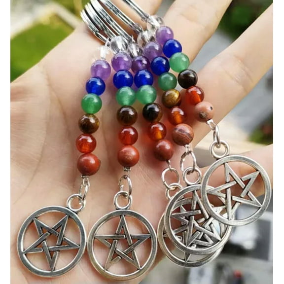 K-KED 10pcs Yoga 7 Chakra stone Bag clasp Pendants Star Reiki Healing Amulet