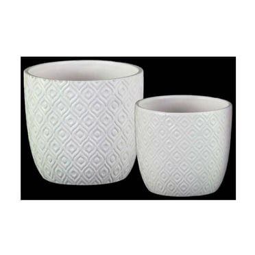 Urban Trends Collection Ceramic Round Pot with Embossed Diamond Design Body, Set of 2