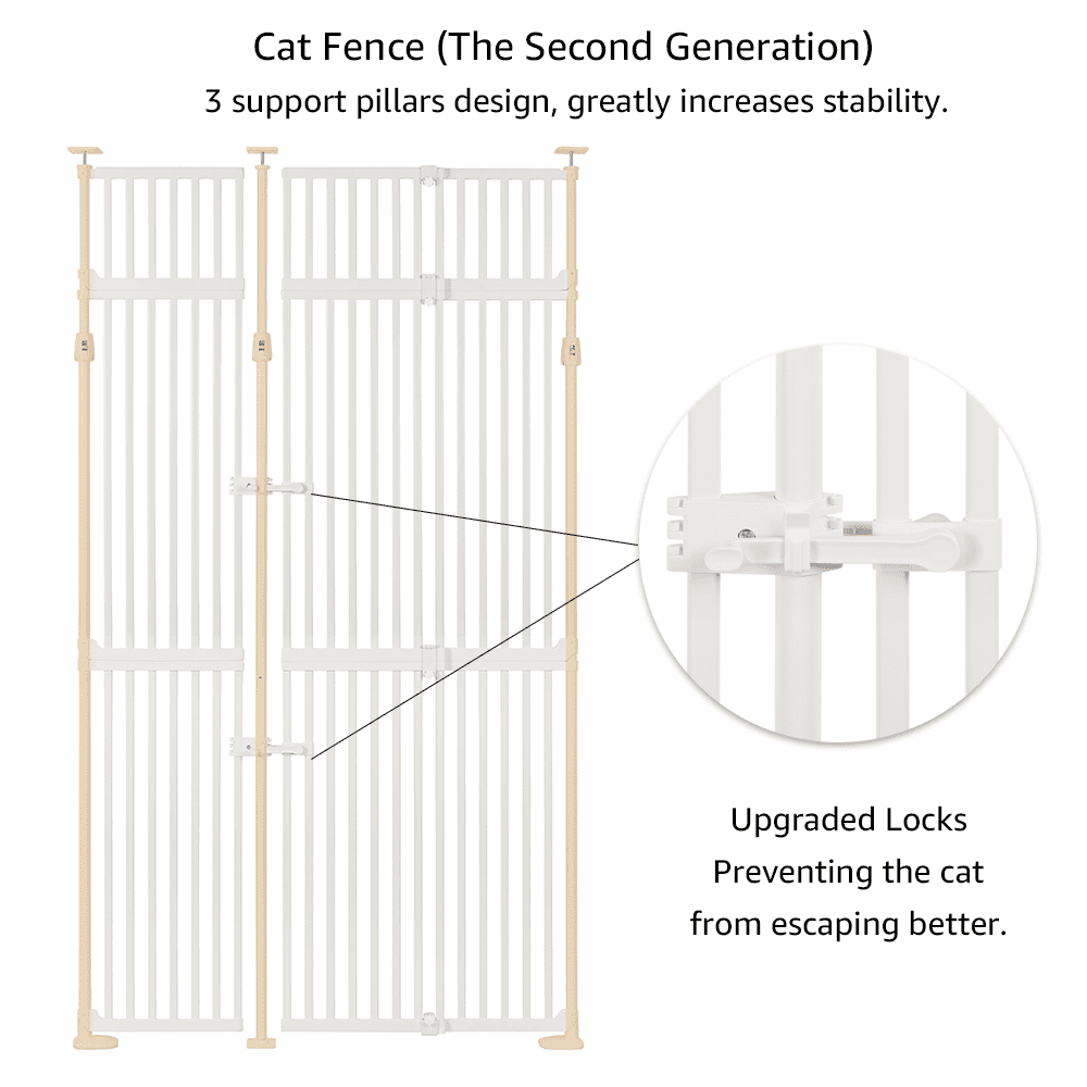 unipaws 86" High Extra Tall Cat Gate with Doors Locks Narrow Bar Spacing, 35-51" Wide Pressure Mounted Dog Gate