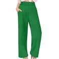 thumbnail image 2 of Stephy Linen Pants for Women Culottes Capris Wide Leg Palazzo Boho Pants Trousers, Green, XXL, 2 of 3