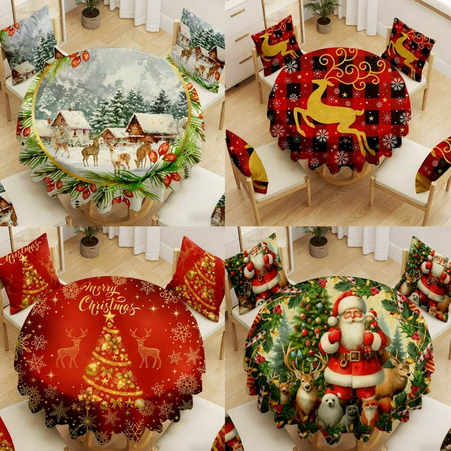 Bowayaoa Christmas Tablecloth with Santa Claus Decoration, Polyester Table Cover for Holiday Party, Festive Tablecloth for Dining Table, Wrinkle Resistant Home Decor