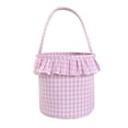 thumbnail image 2 of Callipe Halloween Basket, Plaid Ruffle Trick or Treat Candy Bucket with Handle for Kids, Reusable Gingham Fabric Storage Basket for Party Favors, 2 of 4