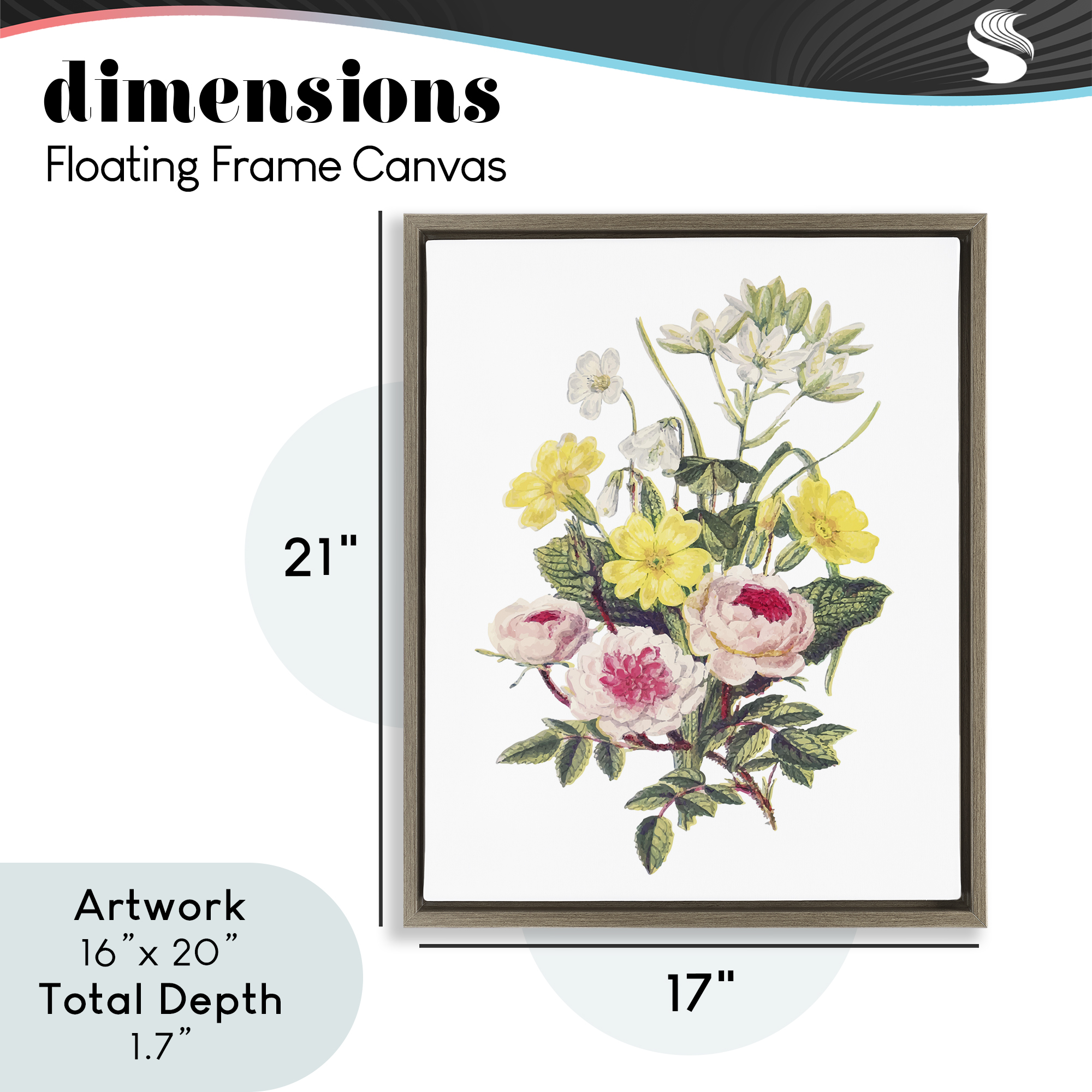 Bushel of Wild Florals Brown Framed Floater Canvas Wall Art, design by Lettered and Lined