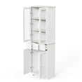 thumbnail image 4 of UBesGoo Lighted Bookcase with Glass Doors Pantry Cabinet with LED Light, 70 Inch Kitchen Buffet Cupboard Cabinet, White, 4 of 16