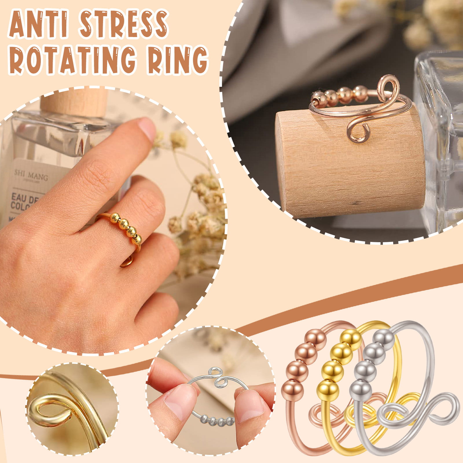 New Fidget Beads Ring Women Men Coil Antistress Spiral Beads Rotate Jewelry  nice