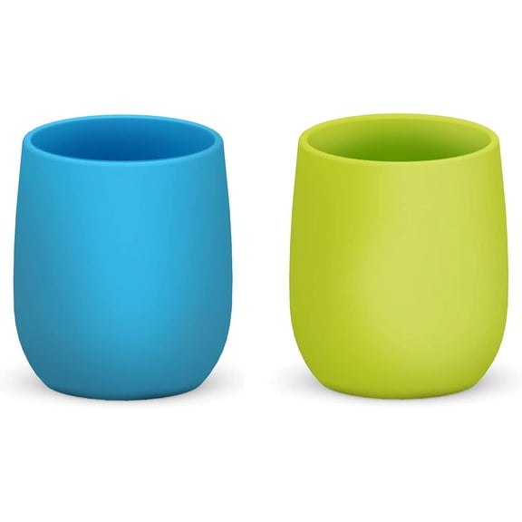 Toddler Cups Silicone Training Cup for Infants and Toddlers, Kids Mini Open Cups, NO BPA, 100% Silicone for Baby Led Weaning & Independent Drinking 3oz, 2 Count, 4 Month+ (Baby Blue/Yellow)