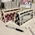 thumbnail image 4 of Portable Waterproof Large Capacity Double Layer Pencil Case Simple Transparent Checkerboard Pencil Bag Student Stationery Red, 4 of 6