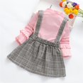 thumbnail image 3 of Lovebay Kids Girls Fake Two-piece Outfits Set High Neck Tops + Plaid Bib Strap Skirt 1-7Years, 3 of 11