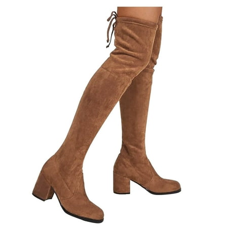 

NECHOLOGY Leather Boots for Women with Heels Boots Vintage Thigh Bandage Women For Women Women s Knee skin Cowboy Boots Brown 9