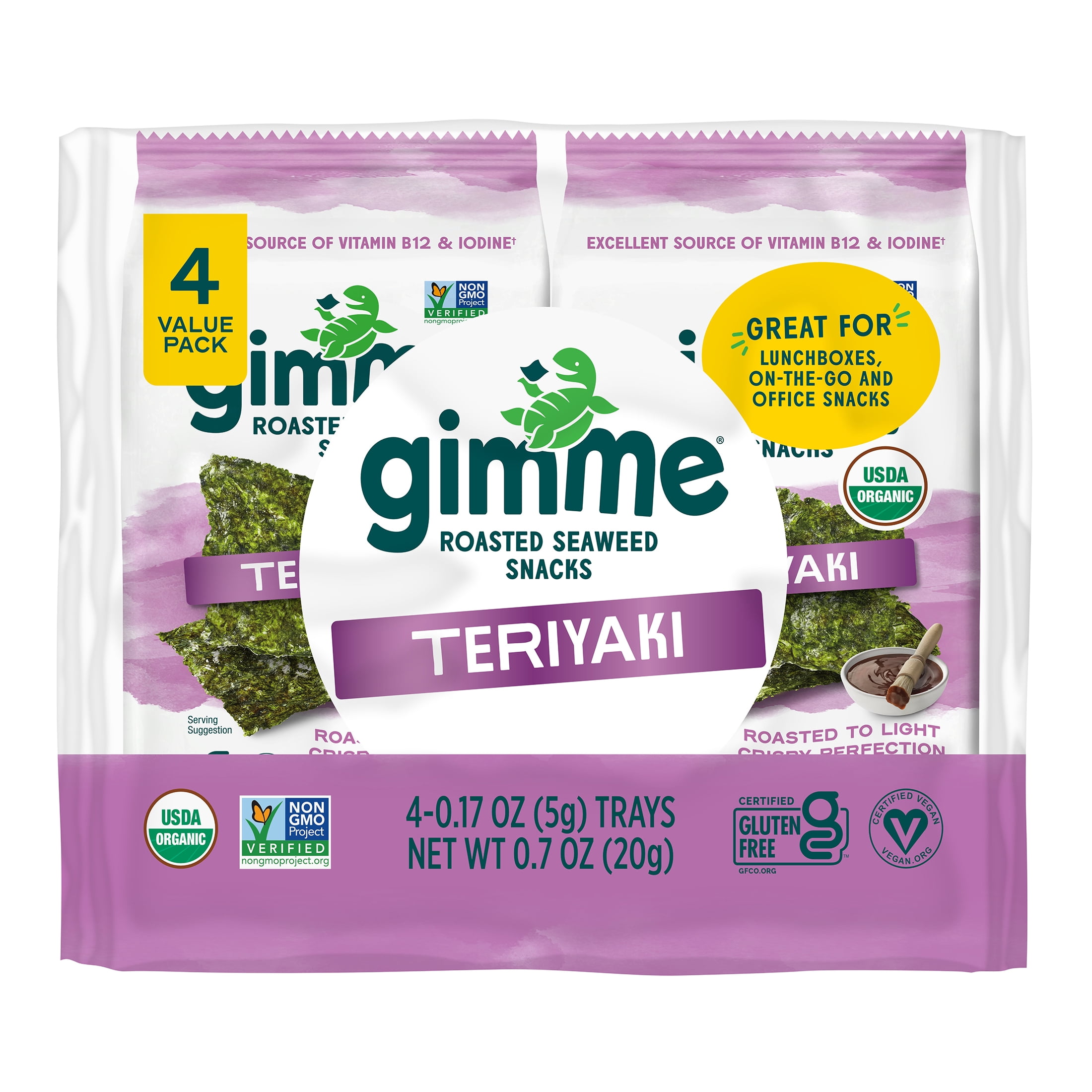 (6 pack) Gimme Organic Roasted Seaweed Snacks, Teriyaki Flavor, 4 Count, Light and Crispy
