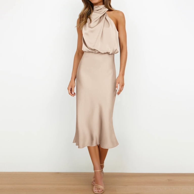 knee length dresses for ladies Tea-Length Wedding-Guest Slip Dress main image 1