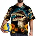 thumbnail image 4 of Crocodile Starry Sky Sunflower Men's Short Sleeve Hawaiian Poplin Shirt, Casual Printed Button Down Summer Beach Shirts - Unisex, 4 of 6