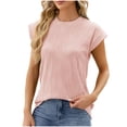 thumbnail image 2 of qelini Summer Short Sleeve T-Shirts for Women Summer Gathering Solid Color Round Neck Crewneck Loose Casual Fashion Medium Size Female Blouse S-2Xl, 2 of 8