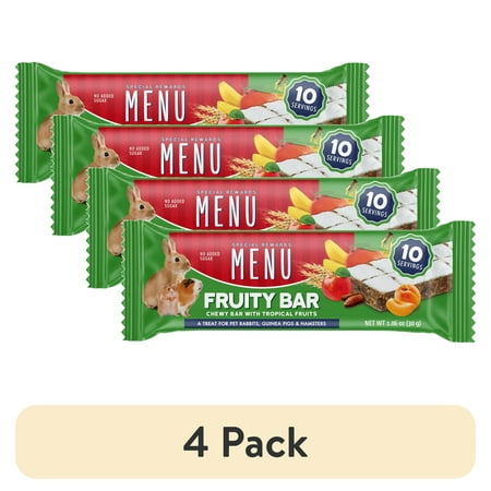 (4 pack) Menu Fruity Chew Bar for Small Pets, Tropical Fruit Flavor, Natural Snack