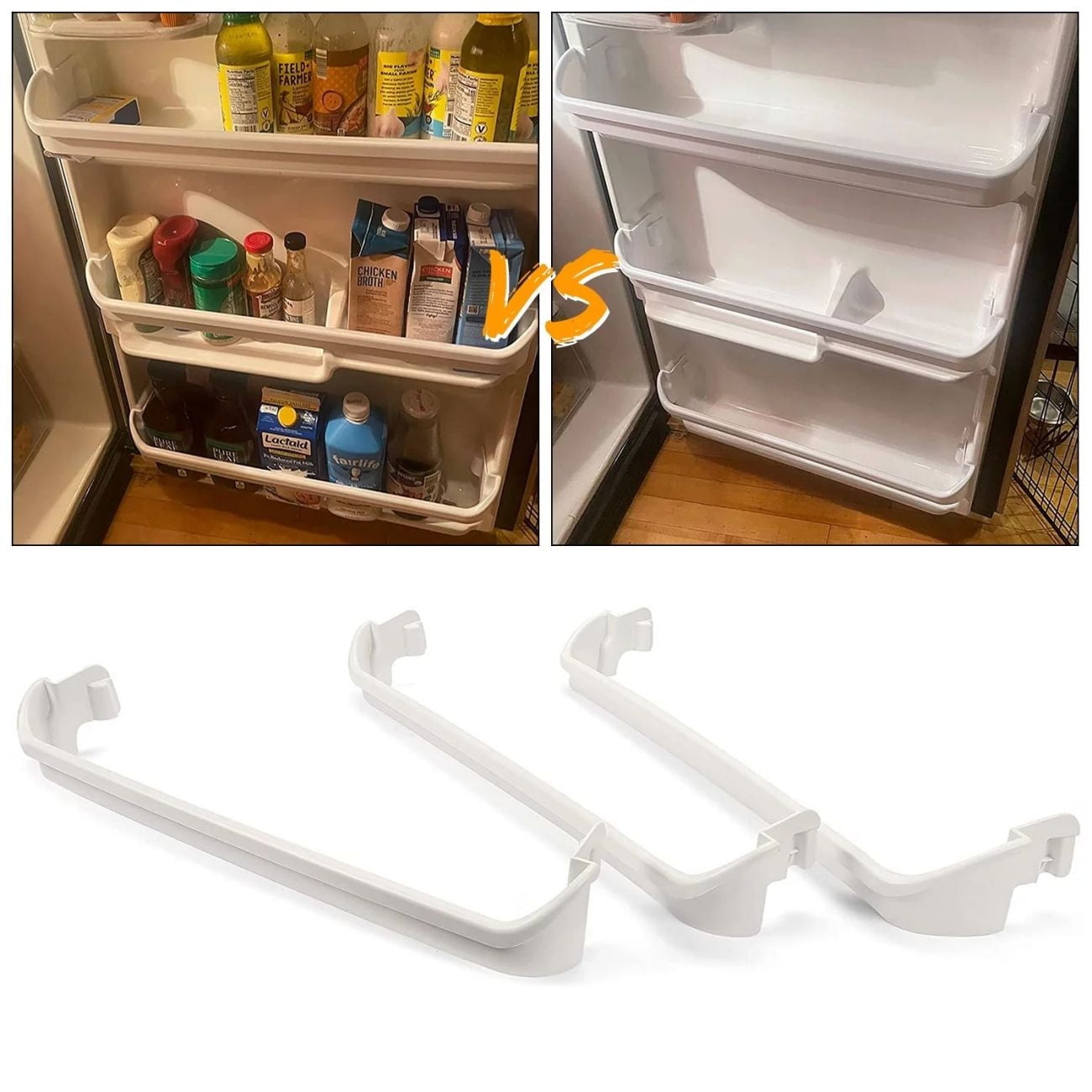 KOJEM Frigidaire Door Shelf Rack Bar Fit 240534901 & 240534701 for Refrigerator Door Bin Shelf Rail Rack 3 Pieces Retainer White