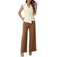 thumbnail image 2 of INSPIRE CHIC Women's Sleeveless V Neck Belted Lapel Collar Work Vest XS Beige, 2 of 6