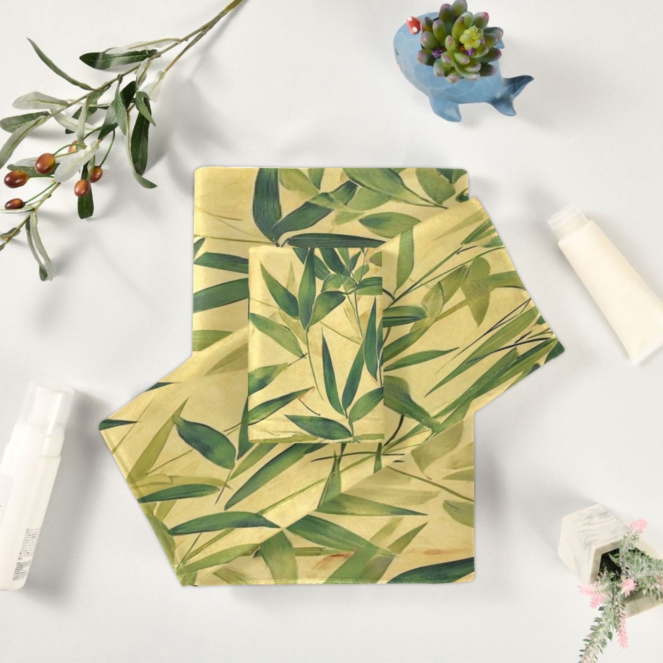 Three-Piece Towel Set Face Towel Towel Set Hand Towel Bath Towel Cotton Bath Towels Bath Towel Sets Hand Bath Towels Beautiful Bamboo Leaves Seamless