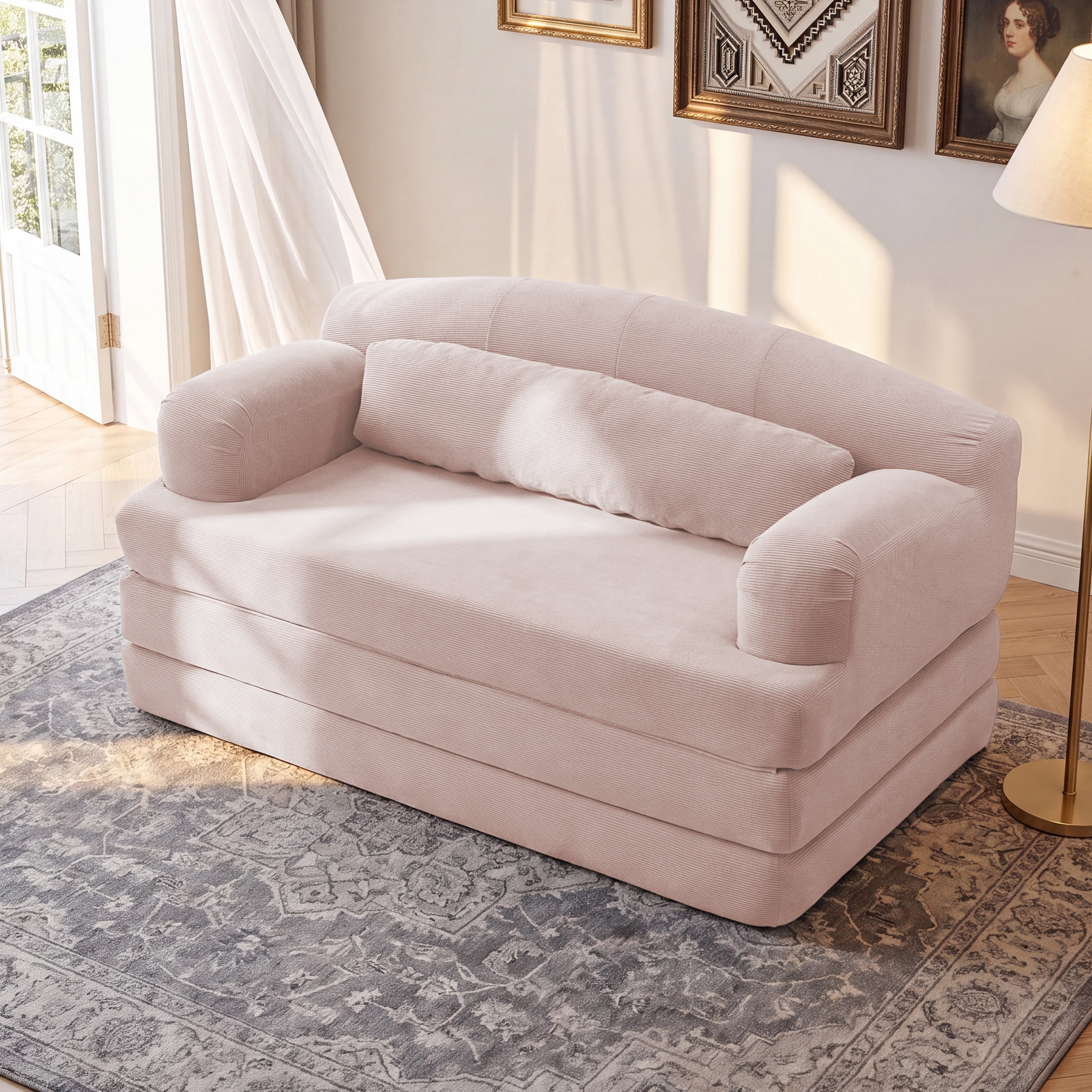 Leumius Futon Sofa Bed, Convertible Sofa Bed,Folding Boneless Couches,Low-Profile Boneless Couch for Living Room,15.8" H Low Seat Small 57" Foldable Floor Sleeper Mattress Lounge Space‑Saving