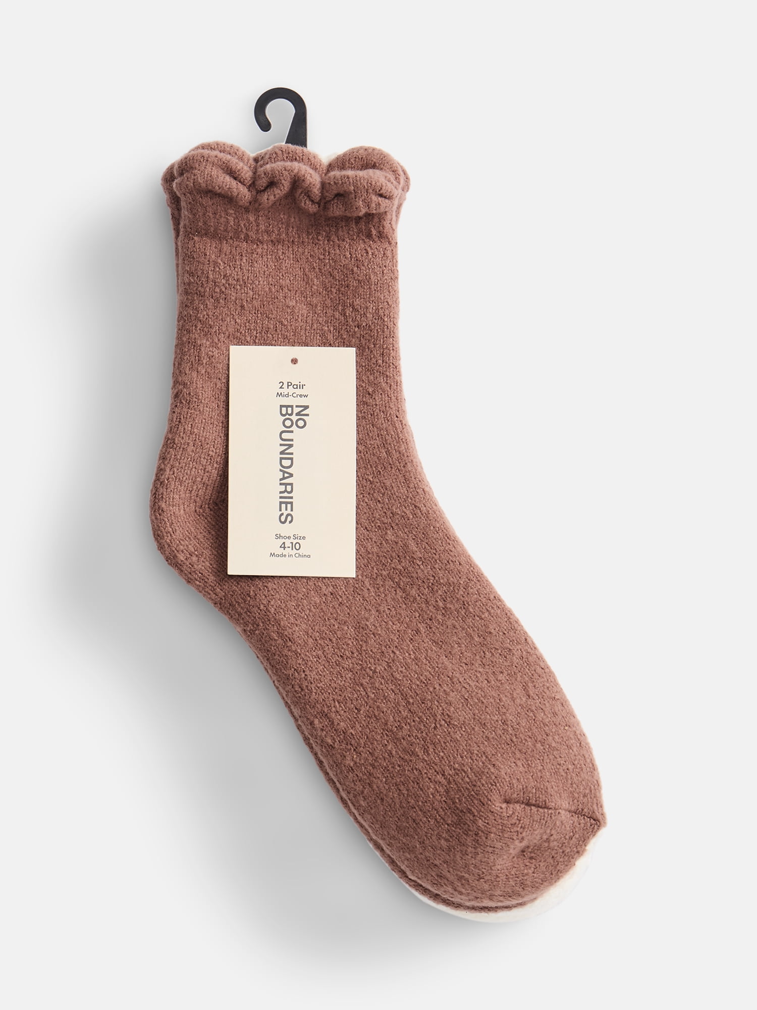 No Boundaries Women's Cozy Mid Crew Socks, 2 Pack, Shoe Sizes 4-10