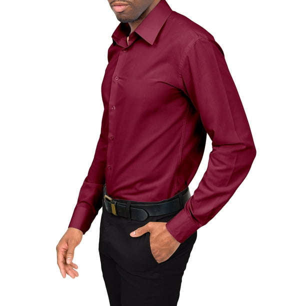 burgundy dress shirt slim fit Steven Land Burgundy Stretch Travel Slim Fit Dress Shirt TC100