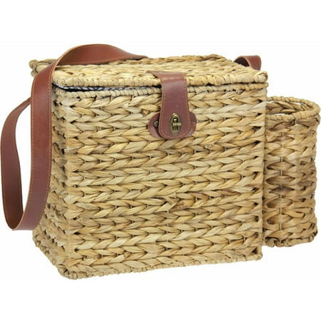 Household Essentials Banana Leaf Picnic Basket with Wine Caddy and Service for 2, Natural