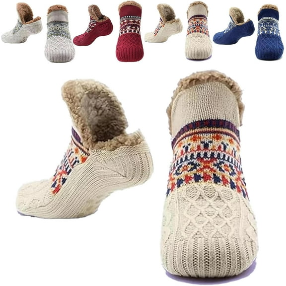 Kelvono Winter Wool Socks with Thickened Fleece Lining for All-Day Warmth, Non-Slip Cold-Proof Floor Socks for Women & Men