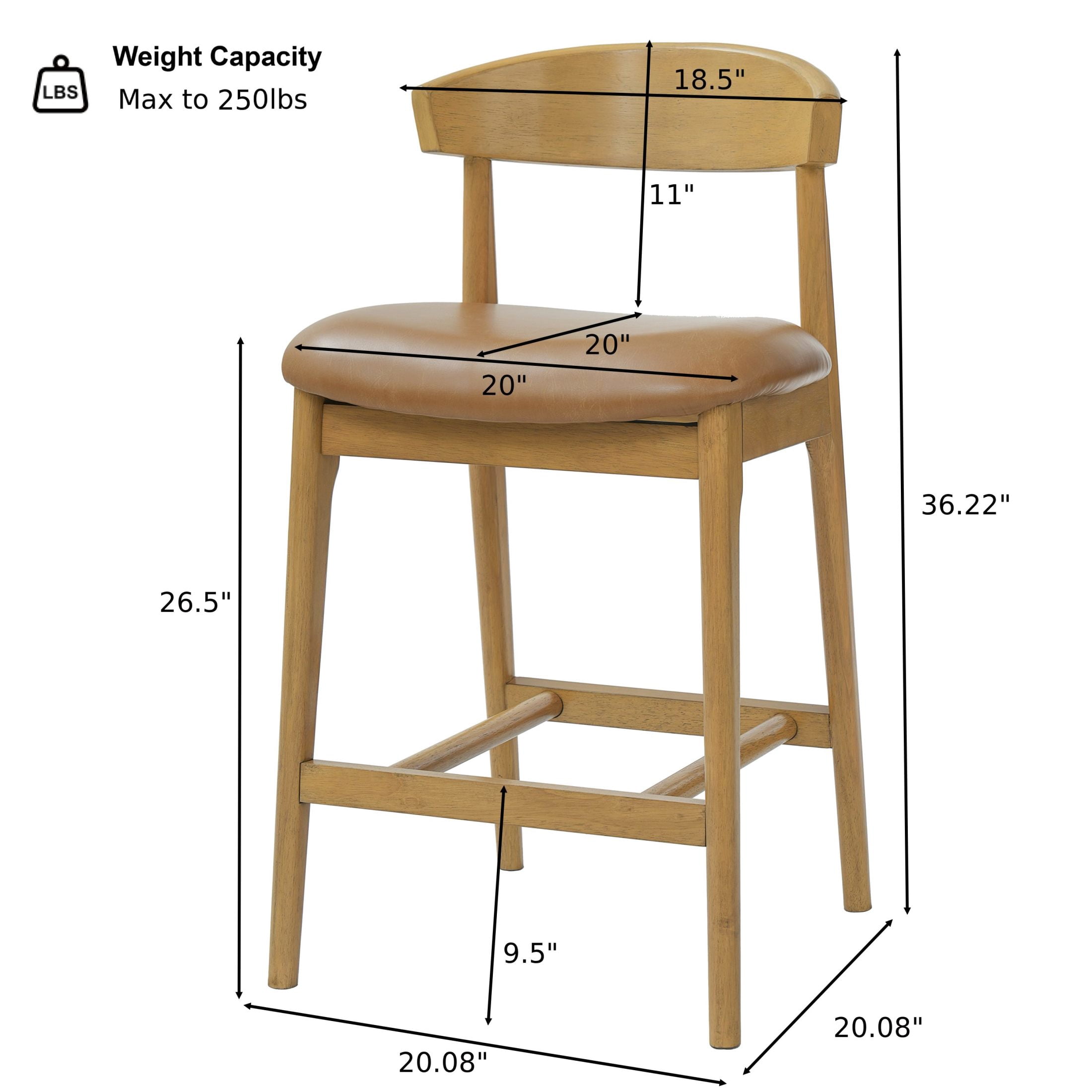 Christopher Knight Home Retro PU Upholstered Counter Height Bar Stools, Natural+Brown, Set of 2