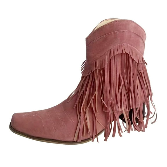 Women's Western Tassel Cowboys Ankle Boots, Retro Fringe Pointy Toe Chunky Low Heel Cowgirls Ankle Booties Mid Calf Riding Boots Retro Wide Calf Ankle Booties Short Boots Winter Shoes