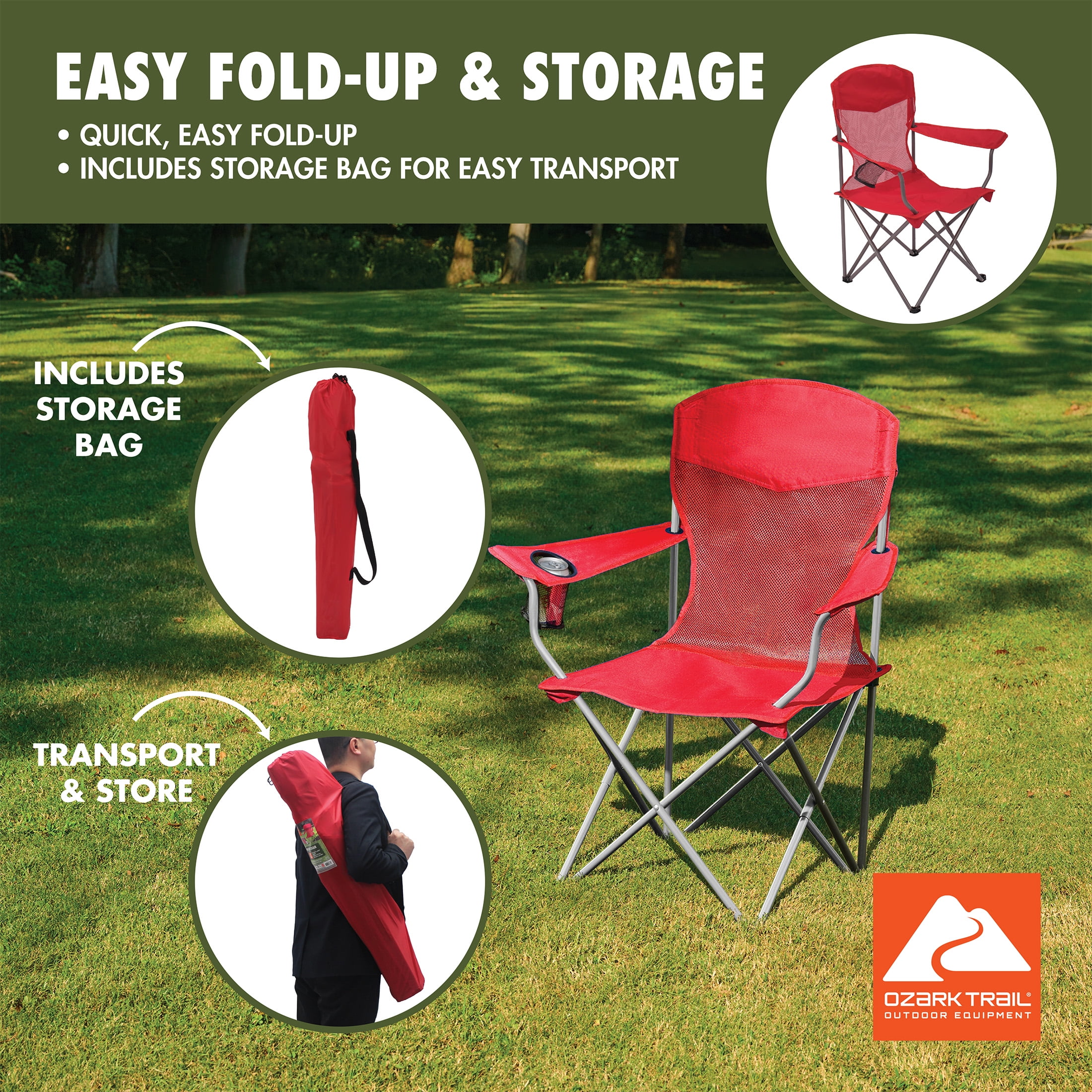 Ozark Trail Basic Chair Mesh, Red, Adult