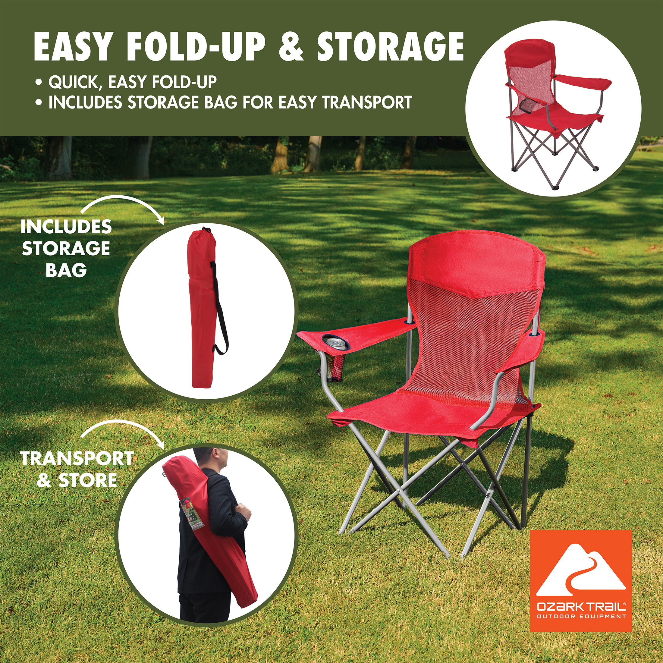 Ozark Trail Basic Mesh Quad Camping Chair, Red photo 6