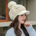 thumbnail image 2 of qolati Womens Winter Plush Beanie Hat with Brims Cute Warm Baseball Cap Snow Ski Skull Caps with Fuax Furs Pompom, 2 of 3