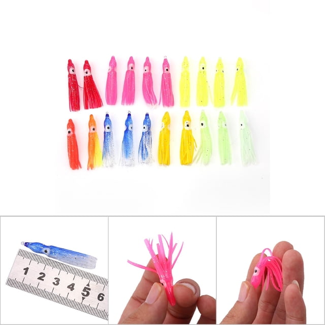 20 Pcs Leurres de Pêche pour Calmar, Ensemble de Leurres Jupe pour Calmar en PVC Souple, Leurres pour Calmar Réutilisables pour Suspendre des Leurres de Pêche