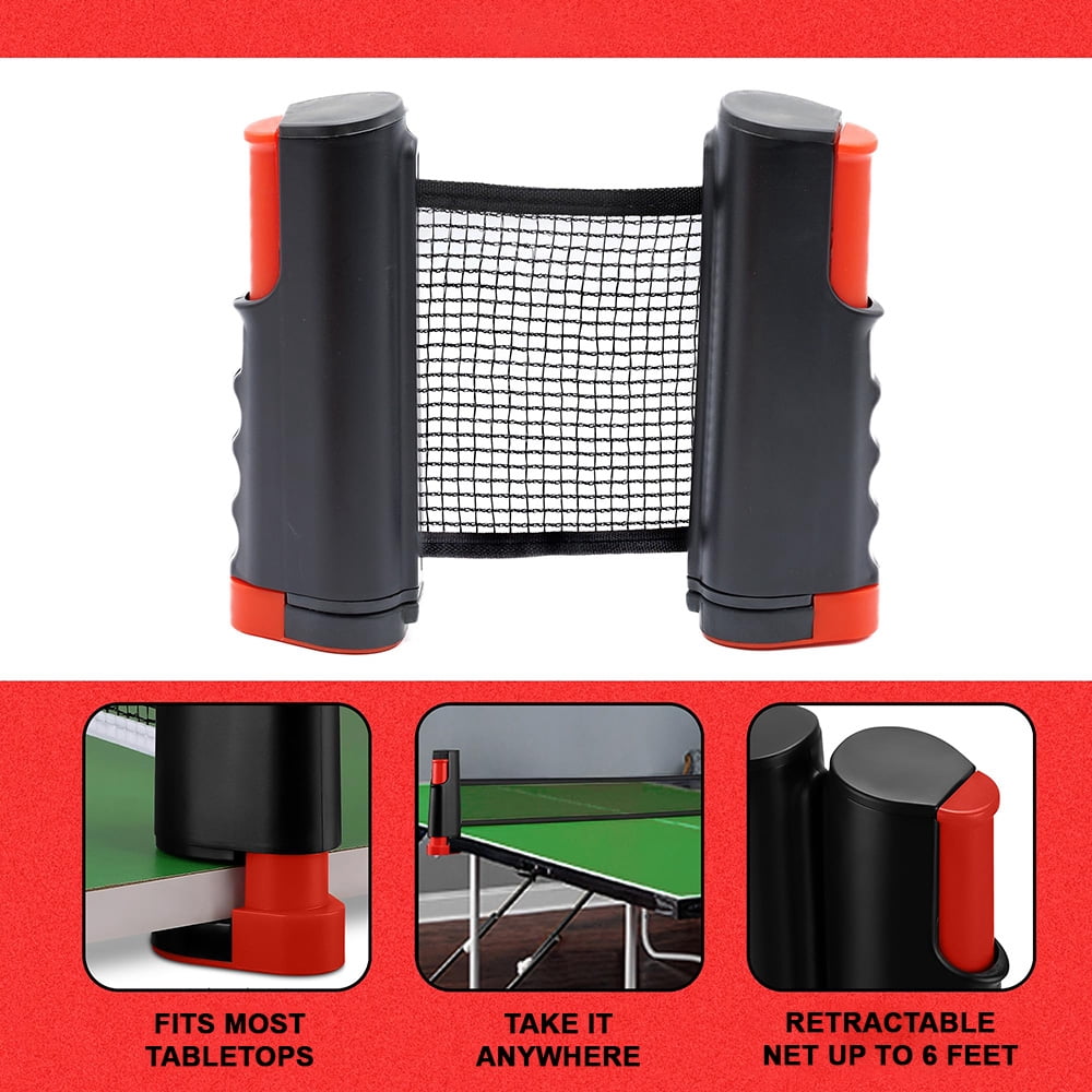 Jercoda All-in-One Ping Pong Table Tennis Set, 2 Player Set with 6 Balls and Retractable Net, Indoor Outdoor Healthy Game