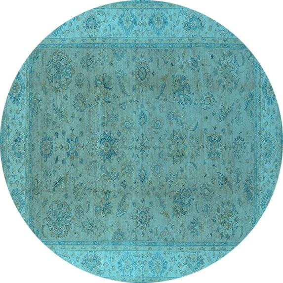 Ahgly Company Indoor Round Oriental Light Blue Traditional Area Rugs, 4' Round