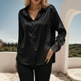 thumbnail image 2 of YUGYXL Womens Business Casual Tops Long Sleeve Satin Silk Blouse Button Down Work Shirts Dressy Tops Fall Fashion Black M, 2 of 5