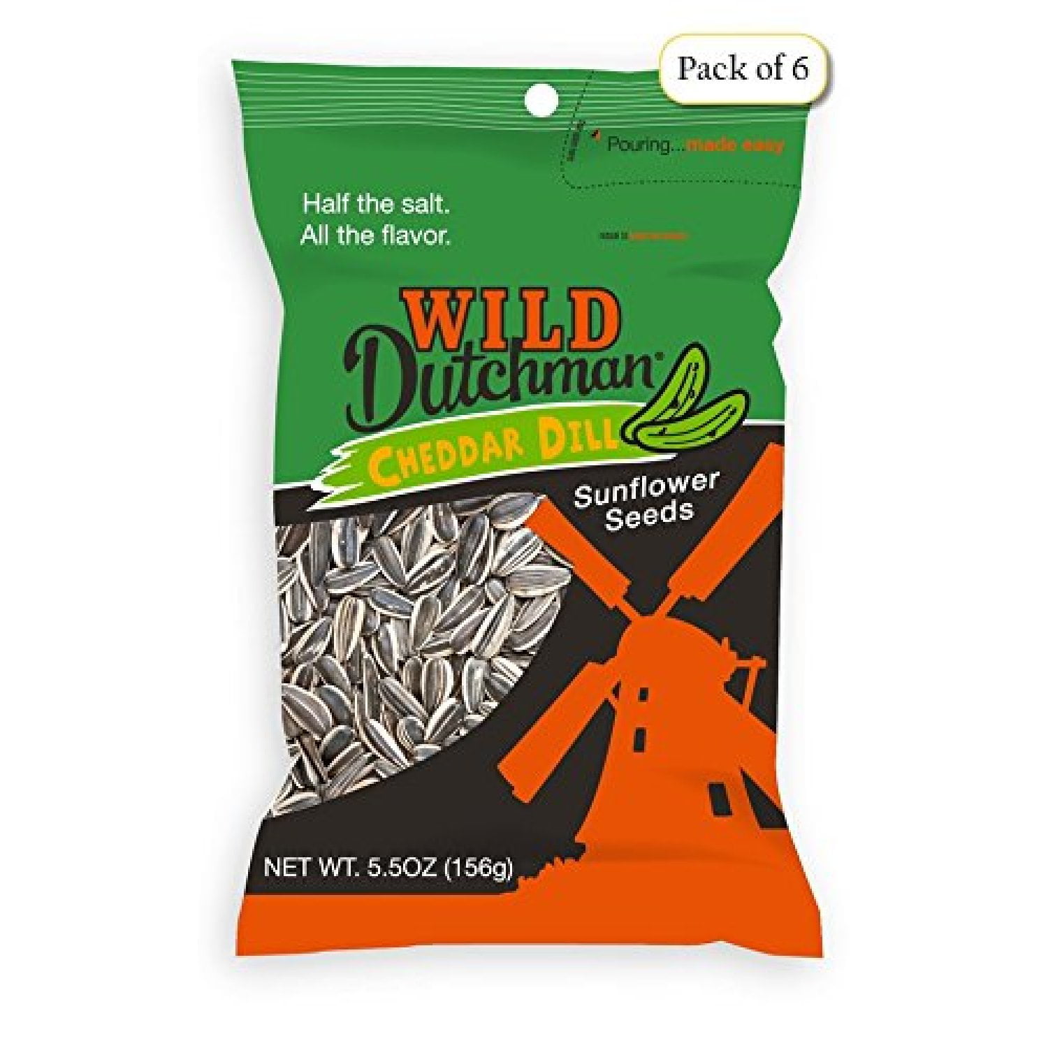 Wild Dutchman Sunflower Seeds, Cheddar Dill, 5.5 oz Bags (Pack of 6