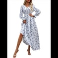 thumbnail image 2 of Vestido Informal de Otoño con Estampado Floral, Escote en V y Corte A para Mujer, Larga, Estilo M, 2 of 9