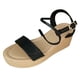 thumbnail image 1 of Bmisegm Ladies Summer Casual Shiny Leather Solid Colour Slope Heel Buckle Beach Large Size Sandals Sandals Women Summer Black 6.5, 1 of 9